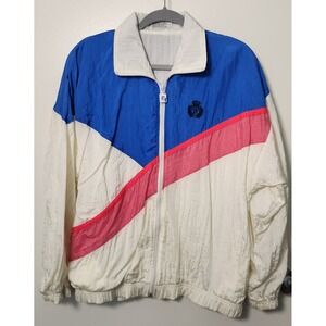 Vtg Pierre Cardin Women Nylon Track Jacket L Windbreaker Color Block Embroidered